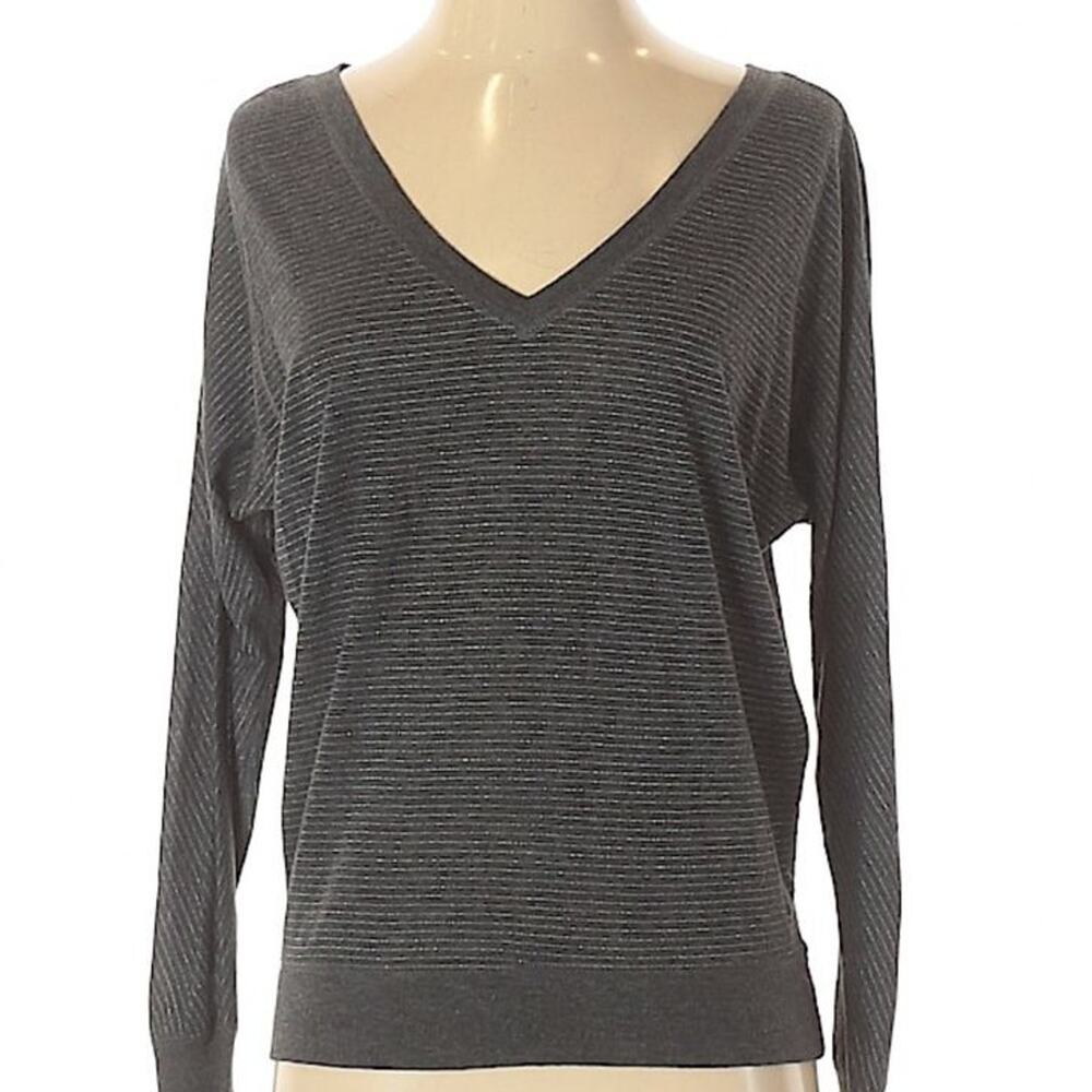 American Eagle long sleeve vneck gray metallic striped knit top